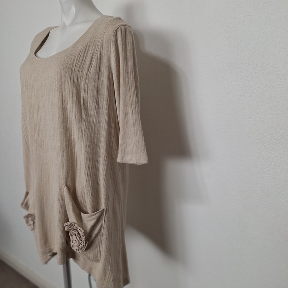 Soft Surroundings Beige Flower Pockets Lagenlook Linen Blend Baggy Tunic Top M - Picture 8 of 16